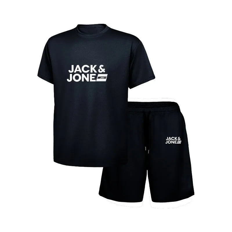 New fashionable summer sports suit for men, casual fitness, jogging, basketball, fashionable short sleeved T-shirt+shorts 2 sets