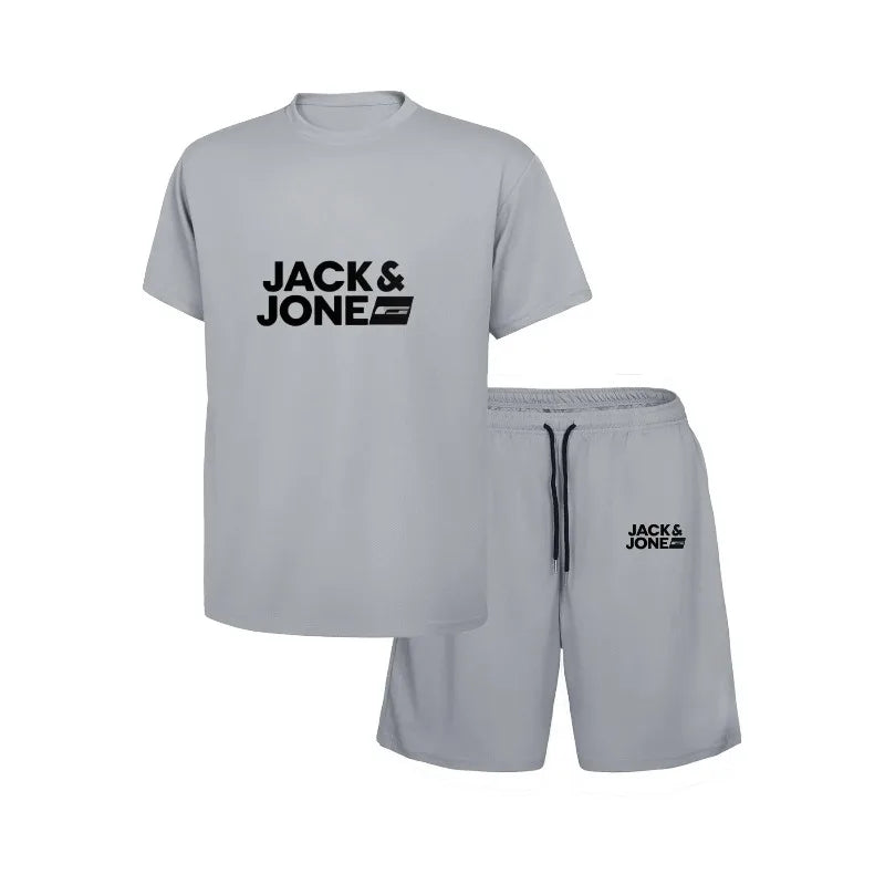 New fashionable summer sports suit for men, casual fitness, jogging, basketball, fashionable short sleeved T-shirt+shorts 2 sets