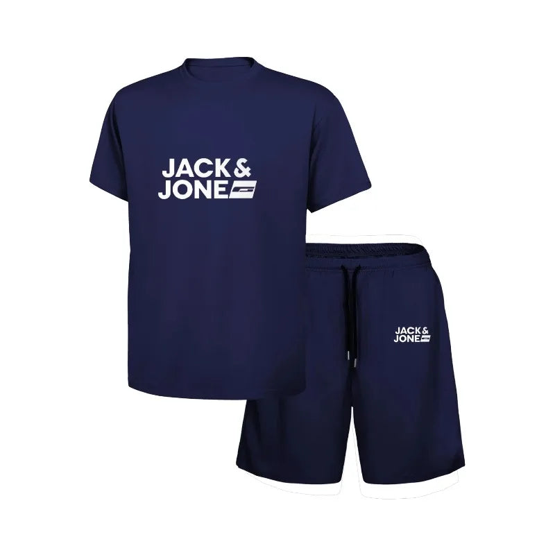 New fashionable summer sports suit for men, casual fitness, jogging, basketball, fashionable short sleeved T-shirt+shorts 2 sets