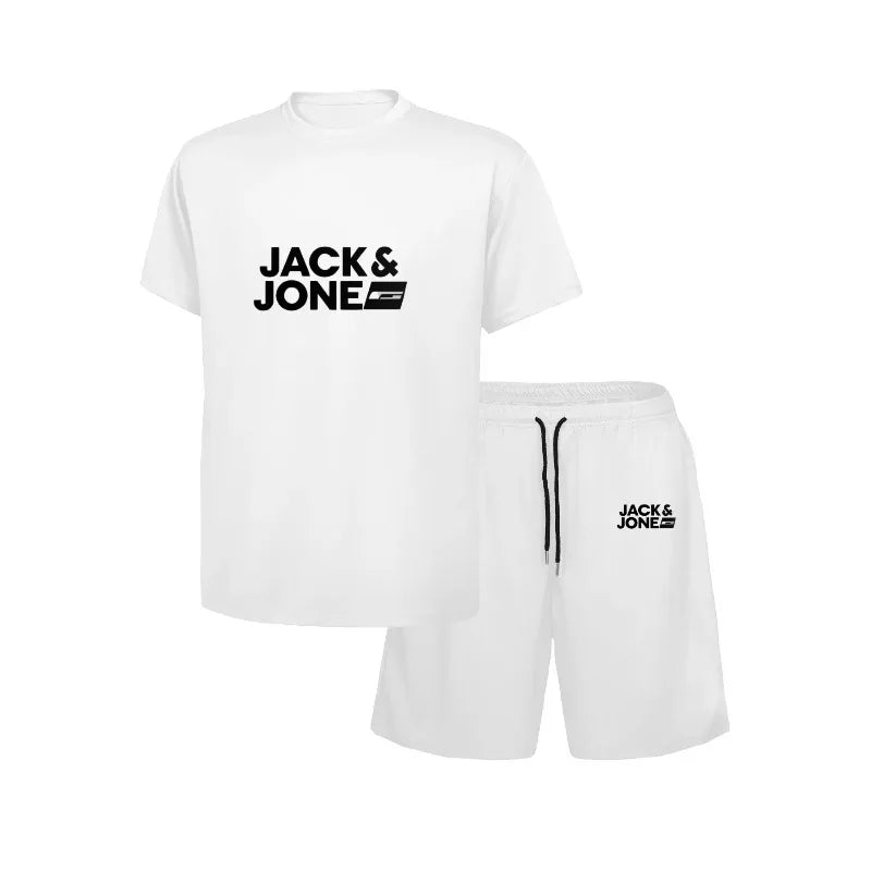 New fashionable summer sports suit for men, casual fitness, jogging, basketball, fashionable short sleeved T-shirt+shorts 2 sets