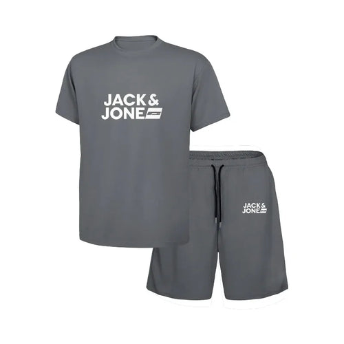 New fashionable summer sports suit for men, casual fitness, jogging, basketball, fashionable short sleeved T-shirt+shorts 2 sets